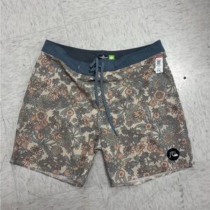 Men's Quicksilver Floral Swim Shorts - Blue and Tan